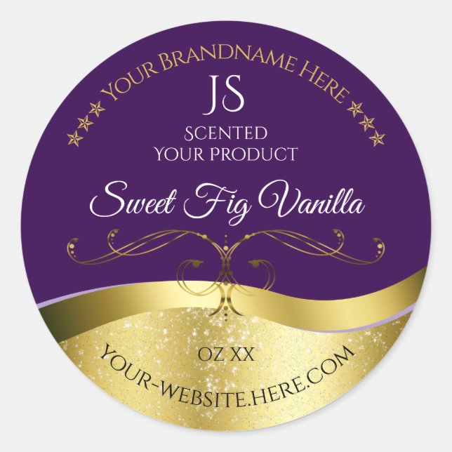 Classy Wavy Gold Decor Dark Purple Monogram Label (Front)
