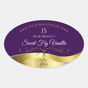 Classy Wavy Gold Decor Dark Purple Monogram Label