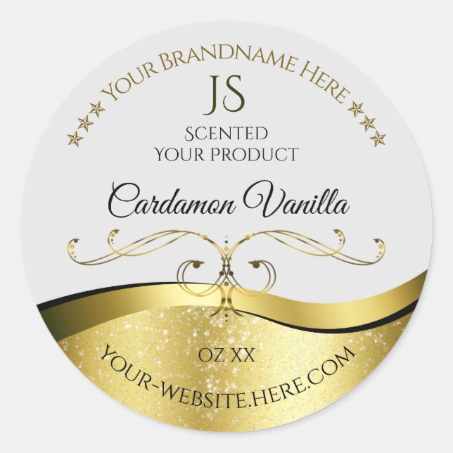 Classy Wavy Gold Decor Light Grey Monogram Label (Front)
