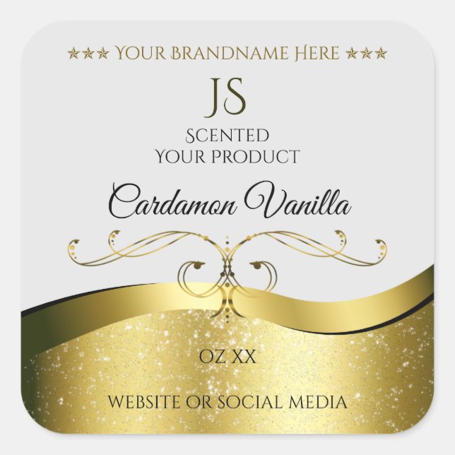 Classy Wavy Gold Decor Light Grey Monogram Label (Front)