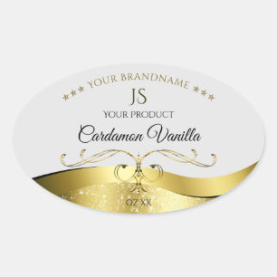 Classy Wavy Gold Decor Light Grey Monogram Label