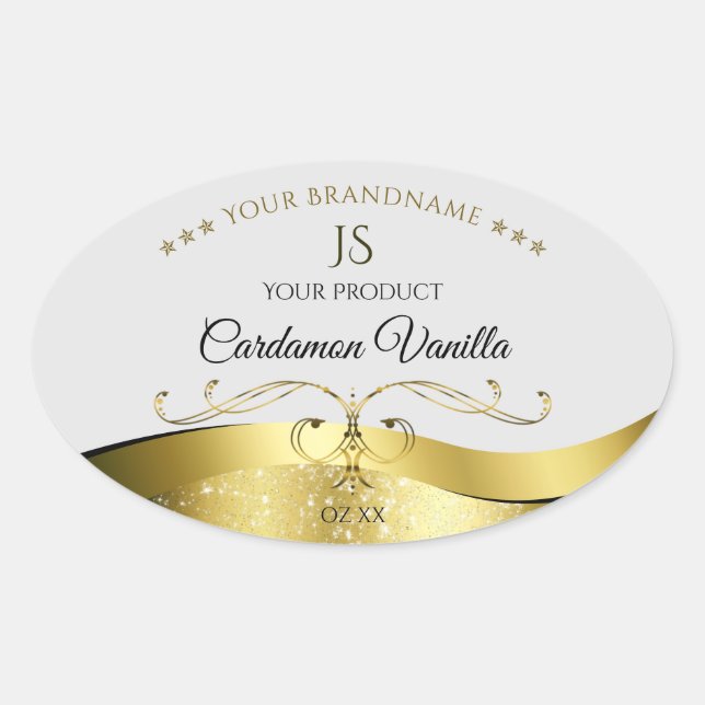 Classy Wavy Gold Decor Light Grey Monogram Label (Front)