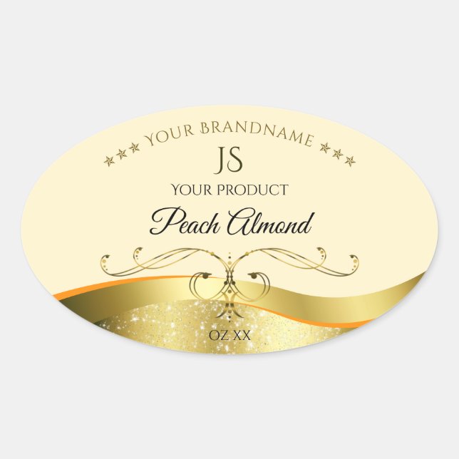 Classy Wavy Gold Decor Light Peach Monogram Label (Front)