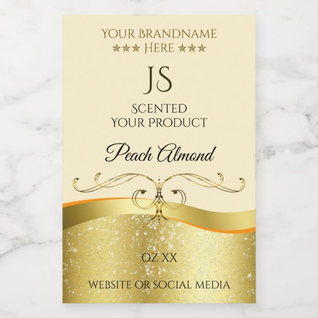 Classy Wavy Gold Decor Light Peach Monogram Label (Single Label)