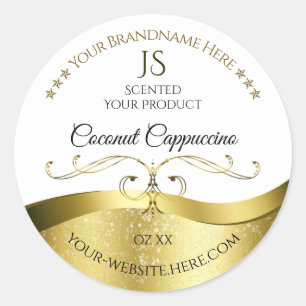 Classy Wavy Gold Decor Light White Monogram Label