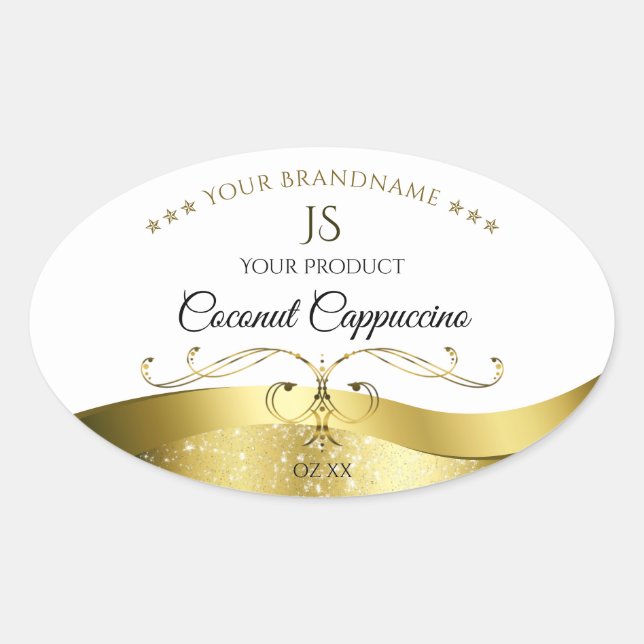 Classy Wavy Gold Decor Light White Monogram Label (Front)