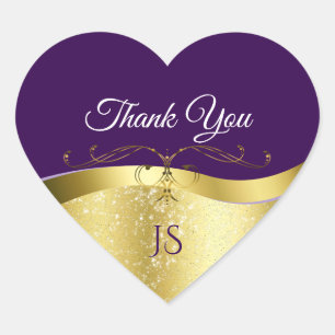 Classy Wavy Gold Decor on Dark Purple Thank You Heart Sticker