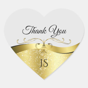 Classy Wavy Gold Decor on Light Grey Thank You Heart Sticker