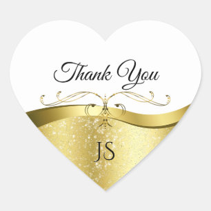 Classy Wavy Gold Decor on Light White Thank You Heart Sticker