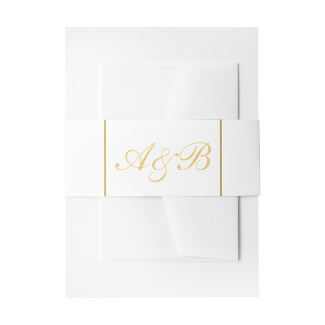 Classy Wedding Belly Band Gold Initials White Invitation Belly Band (Front Example)