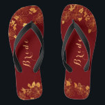 Classy Wedding Bride Deep Burgundy & Gold Foliage Flip Flops<br><div class="desc">These classy wedding Bride deep Burgundy and gold foliage flip flops have a dark burgundy background that is adorned with an intricate gold floral greenery pattern and customisable modern typography. The combination of the rich burgundy and the shimmering gold create an elegant and luxurious aesthetic. View the collection on this...</div>