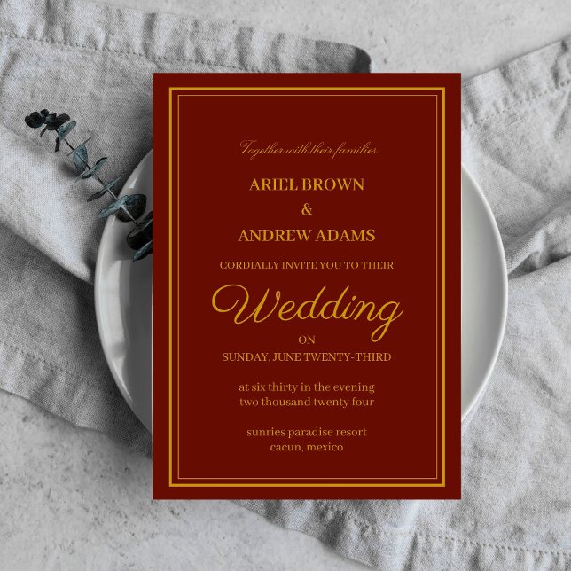 Classy wedding Burgundy invitation card (Creator Uploaded)