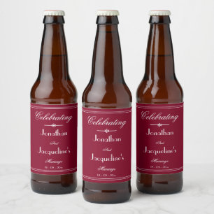 Classy Wedding Custom Names Elegant Burgundy Beer Bottle Label