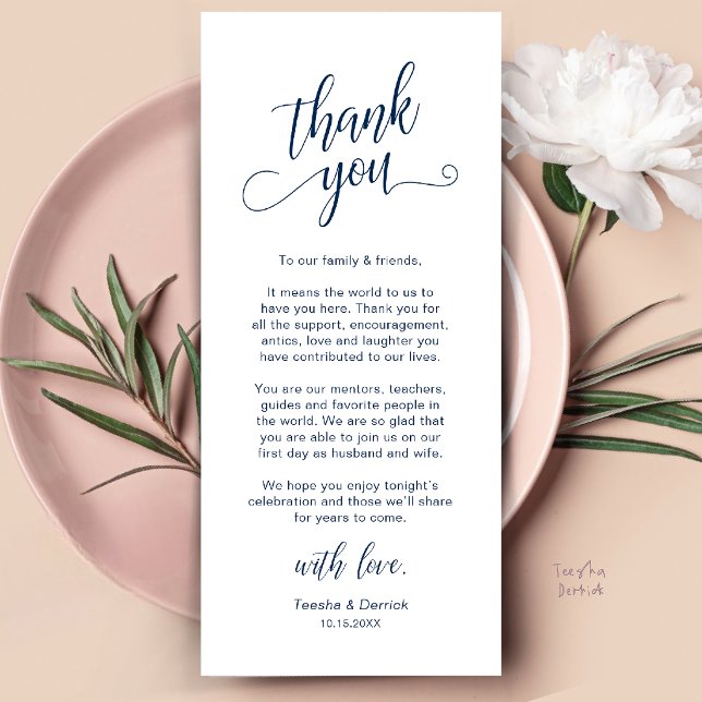 Classy Wedding Dinner Place Setting Thank You Card (Classy Wedding Dinner Place Setting Thank You Card in Navy Blue)