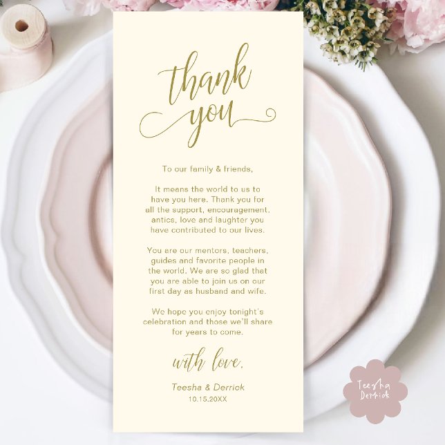 Classy Wedding Dinner Place Setting Thank You Card (Classy Wedding Dinner Place Setting Thank You Card in Yellow Cream and Gold)