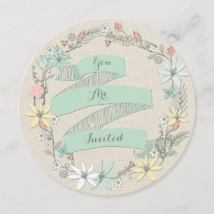 Classy Wedding Floral Wreath and Banner Invitation