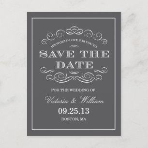 CLASSY WEDDING SAVE THE DATE ANNOUNCEMENT POSTCARD