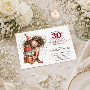 Classy Whimsical Woman 30th Birthday Deep Red  Invitation