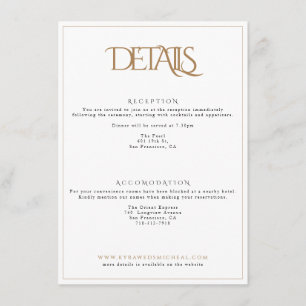 Classy White and Gold Monogram Typography Wedding Enclosure Card