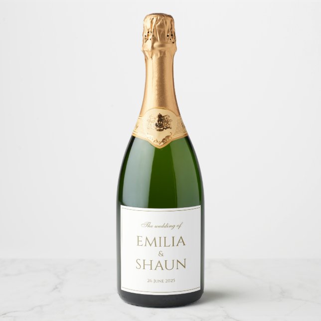 Classy White and Gold Sparkling Wine Label (Front)