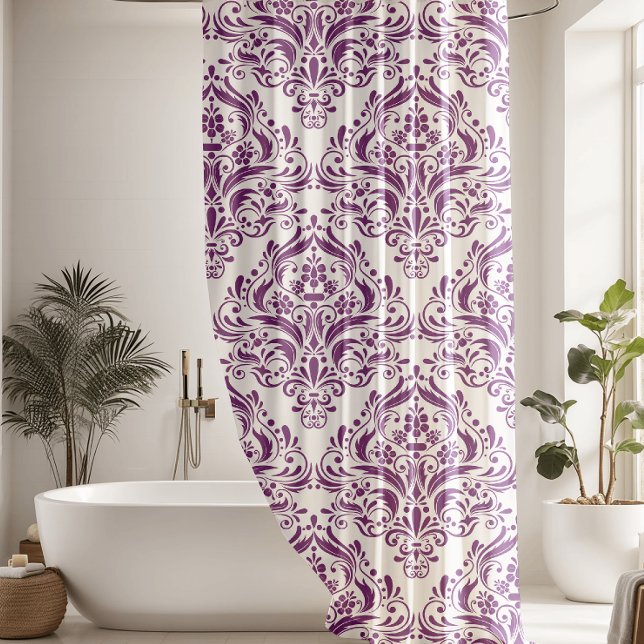 Classy White And Purple Damask Pattern Shower Curtain (Creator Uploaded)