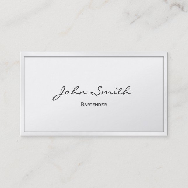 Classy White Border Bartender Business Card (Front)