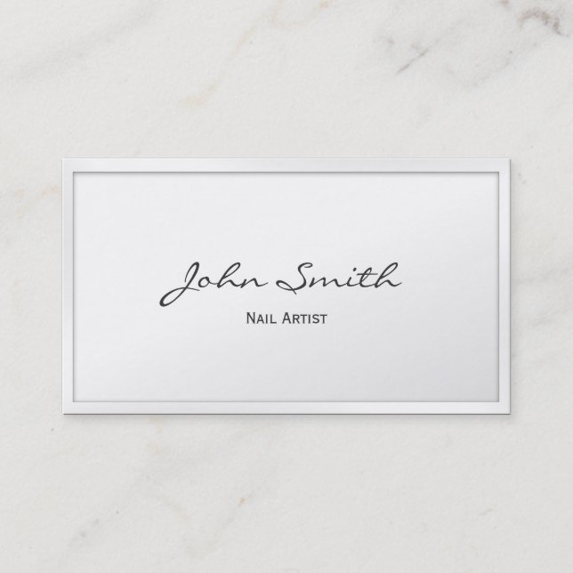 Classy White Border Nail Art Business Card (Front)