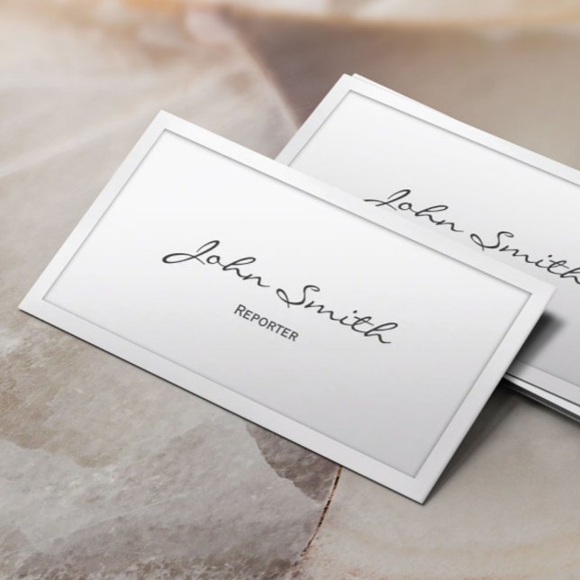 Classy White Border Reporter Business Card (Creator Uploaded)