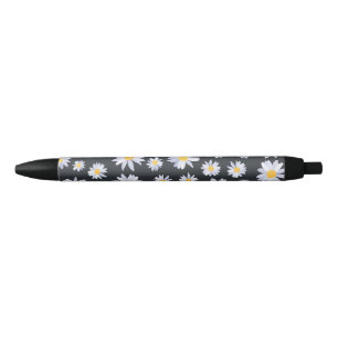 Classy White Daisy Flowers Botanical Black Ink Pen