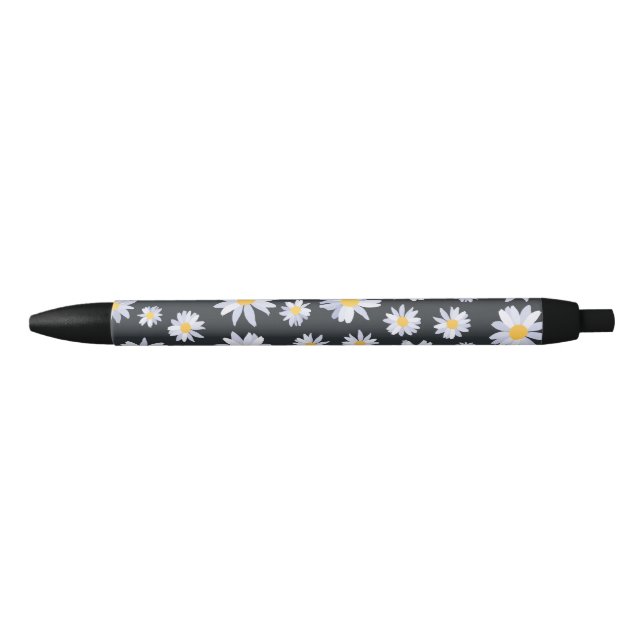 Classy White Daisy Flowers Botanical Black Ink Pen (Front)