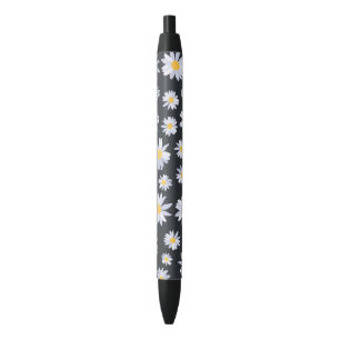 Classy White Daisy Flowers Botanical Black Ink Pen