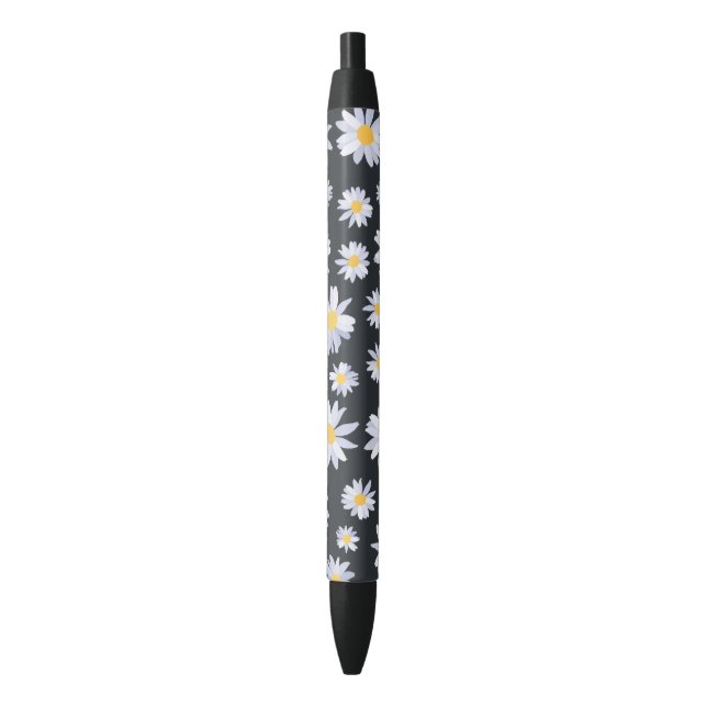 Classy White Daisy Flowers Botanical Black Ink Pen (Front Vertical)