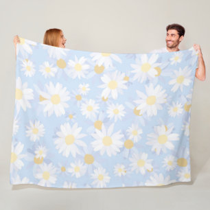 Classy White Daisy Flowers Botanical Blue design Fleece Blanket