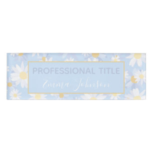 Classy White Daisy Flowers Botanical Blue design Name Tag
