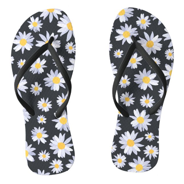Classy White Daisy Flowers Botanical Flip Flops (Footbed)