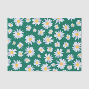 Classy White Daisy Flowers Botanical Green design Tissue Paper