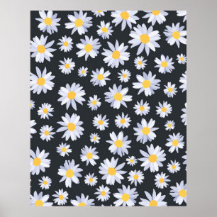 Classy White Daisy Flowers Botanical Grey design Poster