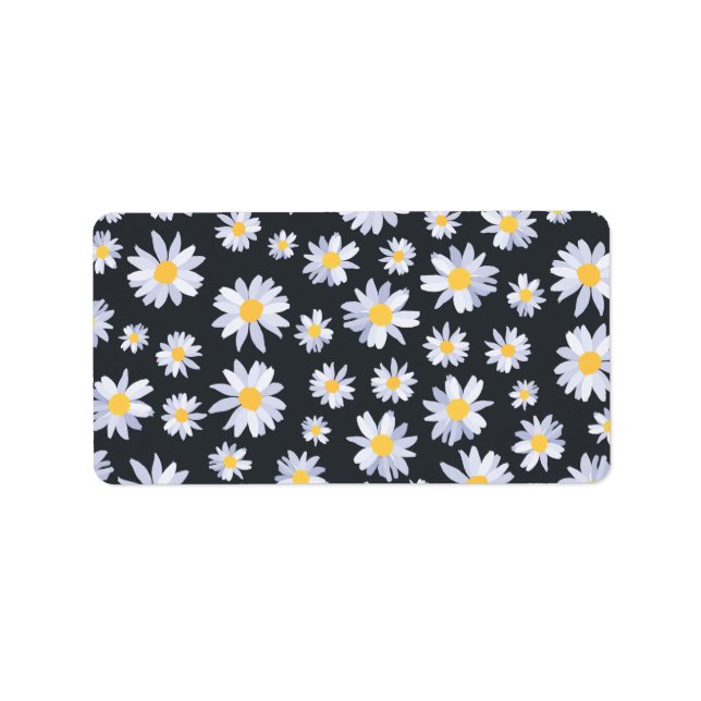 Classy White Daisy Flowers Botanical Label (Front)