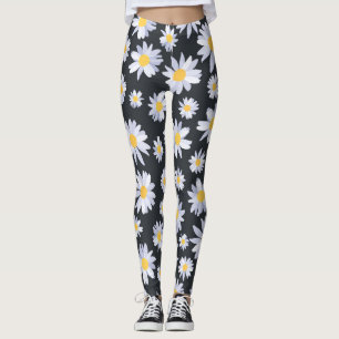 Classy White Daisy Flowers Botanical Leggings