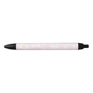 Classy White Daisy Flowers Botanical Pink design Black Ink Pen