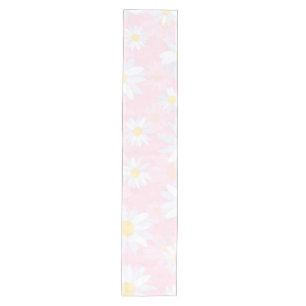 Classy White Daisy Flowers Botanical Pink design Medium Table Runner