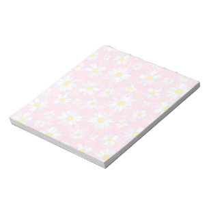 Classy White Daisy Flowers Botanical Pink design Notepad