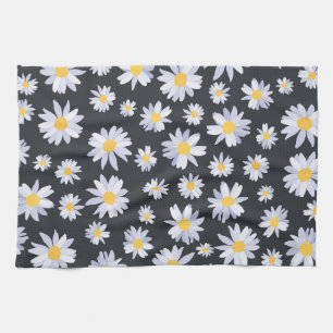 Classy White Daisy Flowers Botanical Tea Towel