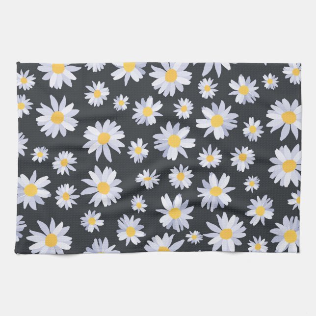 Classy White Daisy Flowers Botanical Tea Towel (Horizontal)
