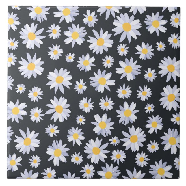 Classy White Daisy Flowers Botanical Tile (Front)