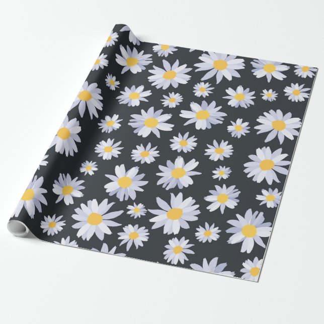Classy White Daisy Flowers Botanical Wrapping Paper (Unrolled)