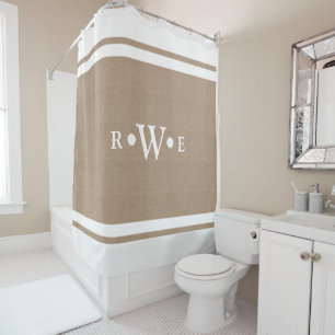 Classy White Faux Burlap Clean White Borders Shower Curtain