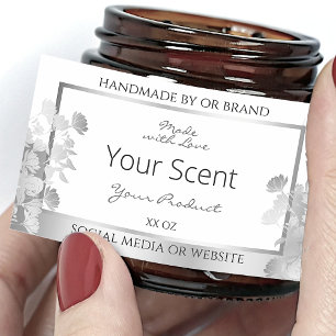 Classy White Floral Product Packaging Label Silver
