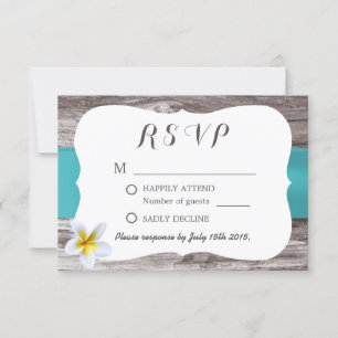 Classy White Frangipani Blue Wedding RSVP Card