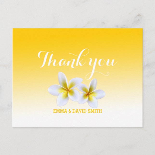 Classy White Frangipani Theme Thank You Postcard (Front)